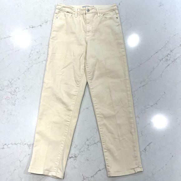 Athleta Sculptek Jeans Womens Sz 8 Cream High Rise Straight Leg Stretch EUC Crop - Picture 1 of 10